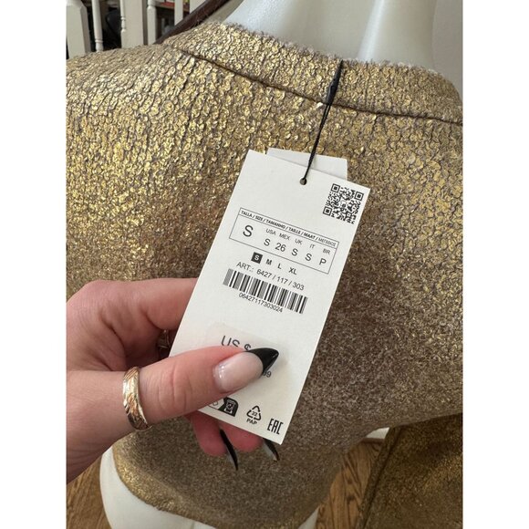 Zara Gold Cardigan Sweater with Cropped Fit - Picture 7 of 7